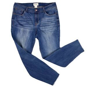 FOR THE REPUBLIC‎ Med Wash Mid Rise Raw Hem Skinny Ankle Jeans - Size 12/30